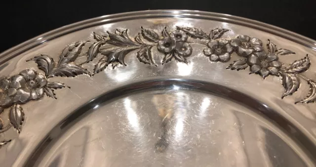 Big S. Kirk & Son Hand Decorated Sterling Silver Sandwich Plate 2