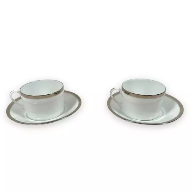 Limoges Symphonie Platine Set Of 2 Cup & Saucer Sets Platinum Rim Haviland New