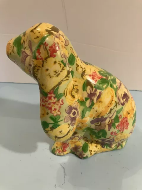 Vintage Bunny Rabbit Figurine Floral Decoupage Finish Formalities Baum Brothers