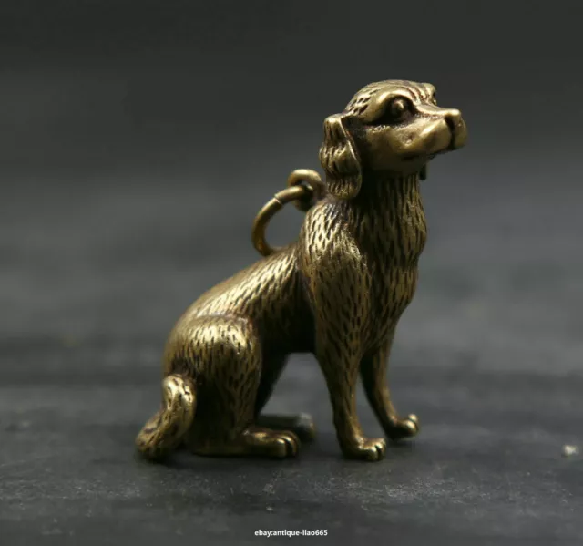 33MM Small Curio Chinese Bronze Lovable Zodiac Animal Dog Wealth Statue Pendant