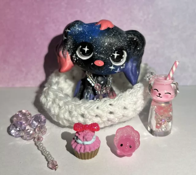 Littlest Pet Shop Customised Custom Galaxy Cocker Spaniel Purple Pink  LPS OOAK