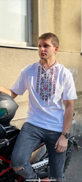 Ukrainian embroidered shirt for man sorochka vyshyvanka of cotton, patriotic