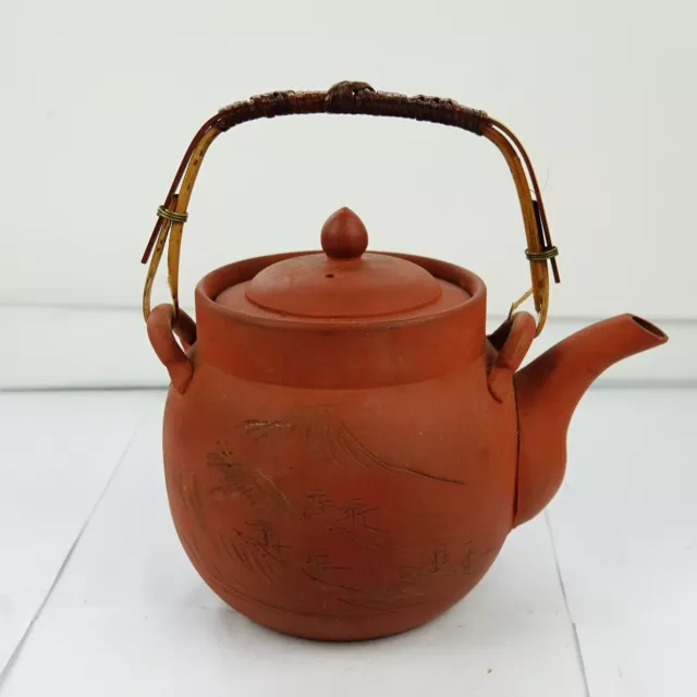 Chinese Yixing Zisha red clay Teapot with Landscape Motifs 16cm