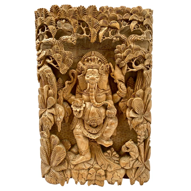 Ganapati Ganesha Murti Relief Panel Wall art Sculpture wood carving Bali Art