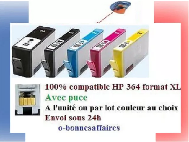 Cartouche d'encre compatible HP 364 XL Gde capacité Haute Qualité avec puce 48 H
