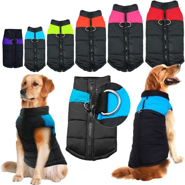 Pet Dog Clothes with Ring Padded Warm Coat Harness Vest Zip Jacket Waistcoat UK