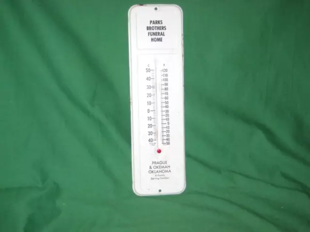 Vintage Metal Advertising Wall Thermometer - Parks Bros. Funeral Home - Oklahoma