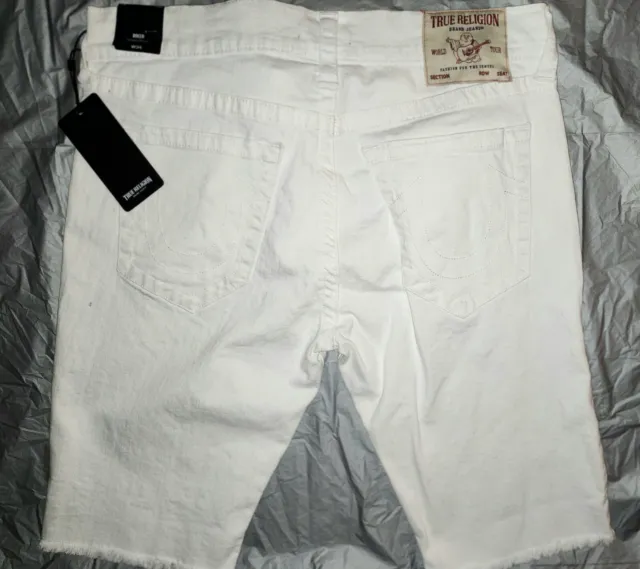 Mens True Religion White Rocco Relaxed Skinny Jean Shorts Size 34x13