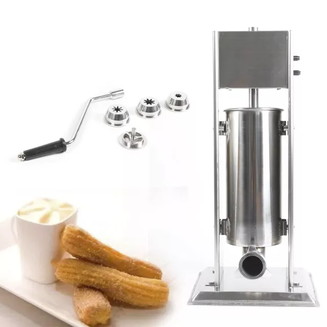 Heavy Duty 5L Commercial Stainless Steel Manual Churro Maker Machine &4 Nozzles