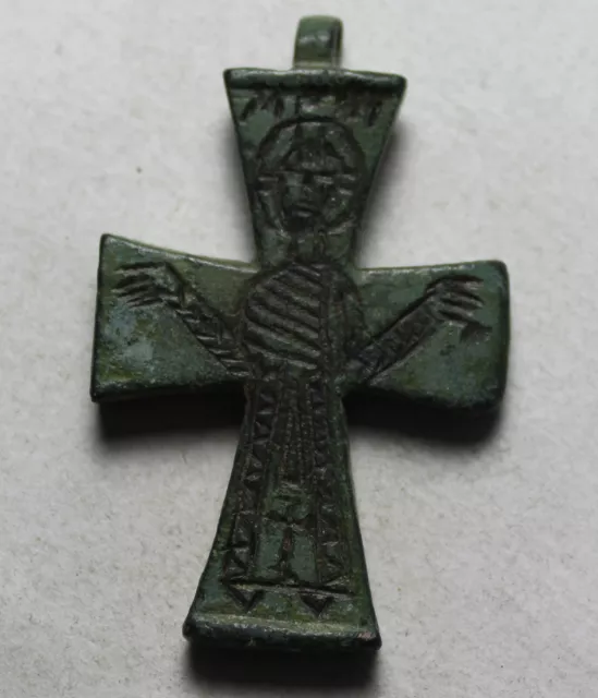 Rare genuine ancient Byzantine cross pendant Christ blessing artifact intact c12