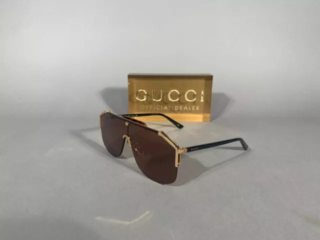 New Gucci Gg 0291 Aviator Sunglasses 002 Black/Gold Brown Gg0291 Ships Today!