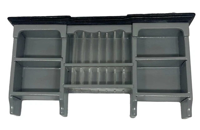 Maison de Poupées Noir & Gris Mural Armoire Avec Plaque Rack Meuble Cuisine 1:12