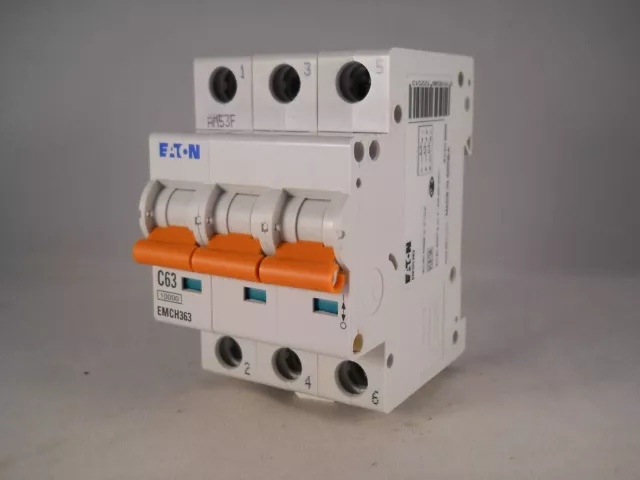 Eaton MCB 63 Amp Type C 63A Triple Pole 3 Phase C63 Memshield 3 EMCH363 3