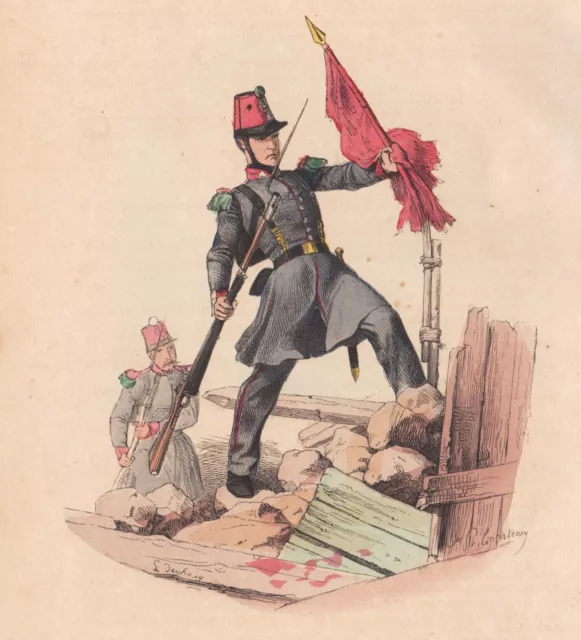 Gravure Garde Nationale Mobile 18e Bataillon Uniforme Deuxième République 1848