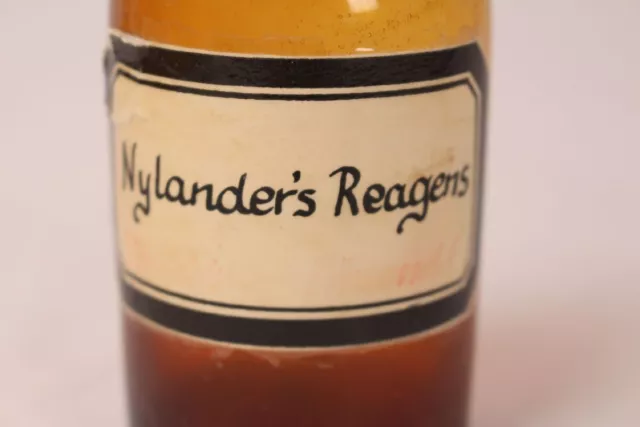 Apotheker Flasche Medizin Glas braun Nylanders Reagens antik Deckelflasche 2