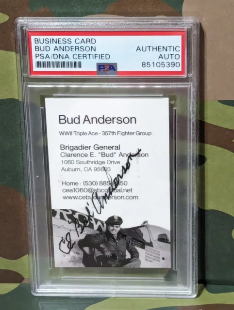 PSA Clarence Bud Anderson Autograph WWII Triple Ace Business Card P-51 Mustang