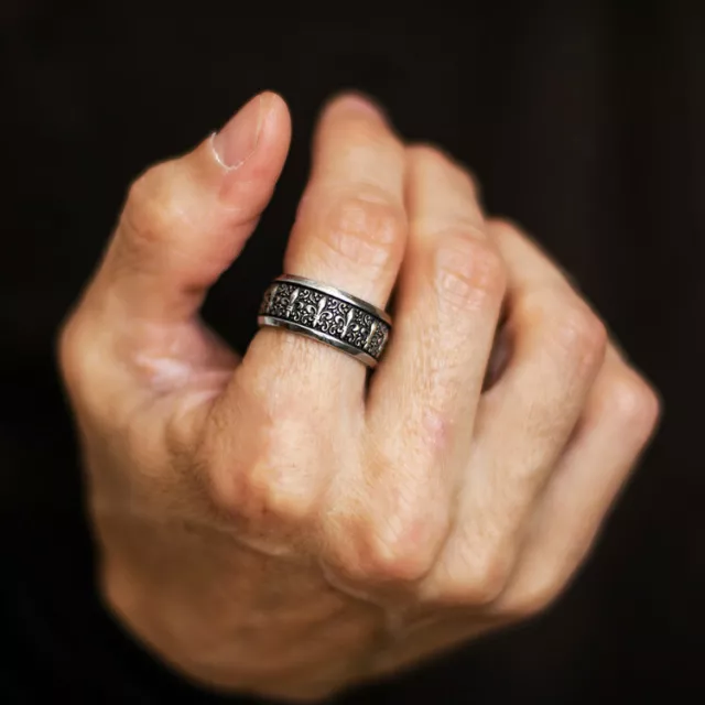 Very Beautiful Fleur de Lis Design Men's Genuine & Classic Look 925 Silver Band