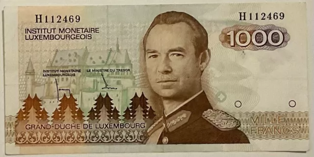 1000 Francs 1985 Luxembourg Banconota 1000 Franchi Lussemburgo