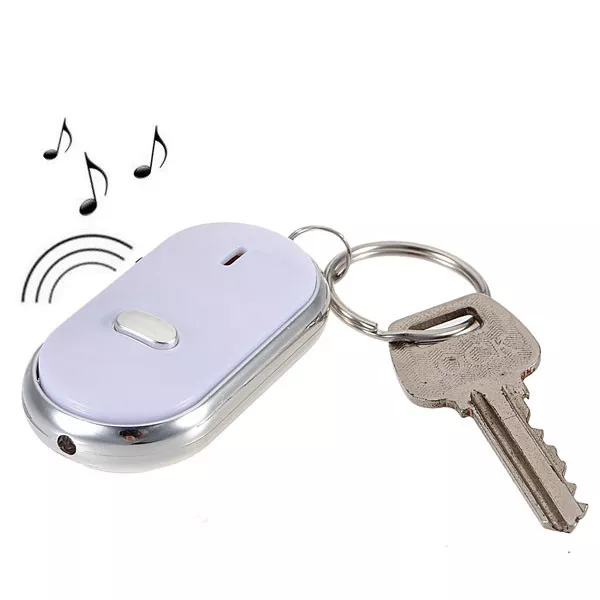 LED Key Finder Schlüsselanhänger Locator Sound Control Whistle Weiß neu