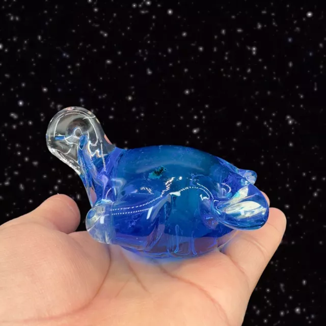 Art Glass Blue Turtle Paperweight Animal Figurine Whimsical 3.5”Wide 2”Tall 2