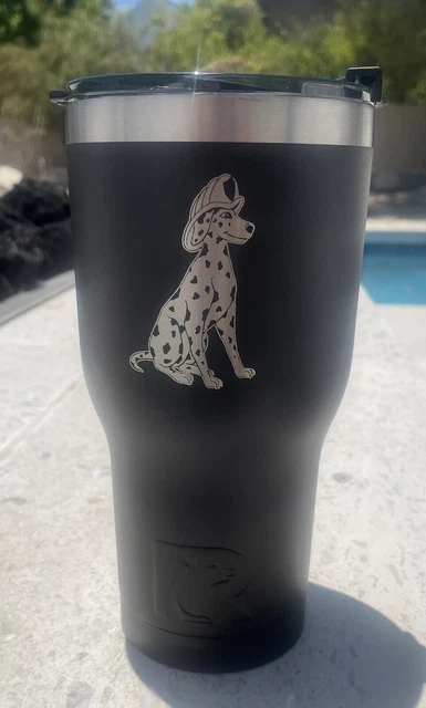 RTIC 30 oz Black Tumbler Hot Cold Double Wall Flag Fireman Dog Sticker NEW