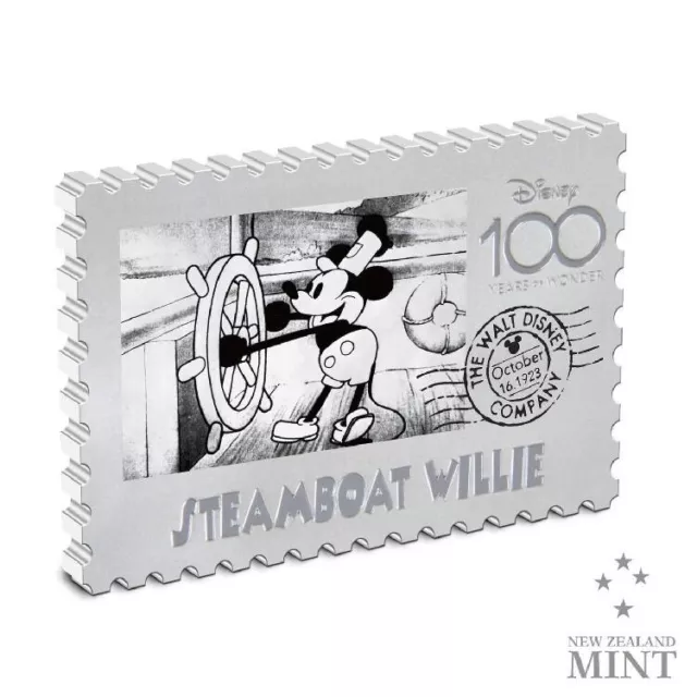 100 yr Disney Mickey Mouse Steamboat Willie Stamp 1 oz .999 Silver Coin In Box