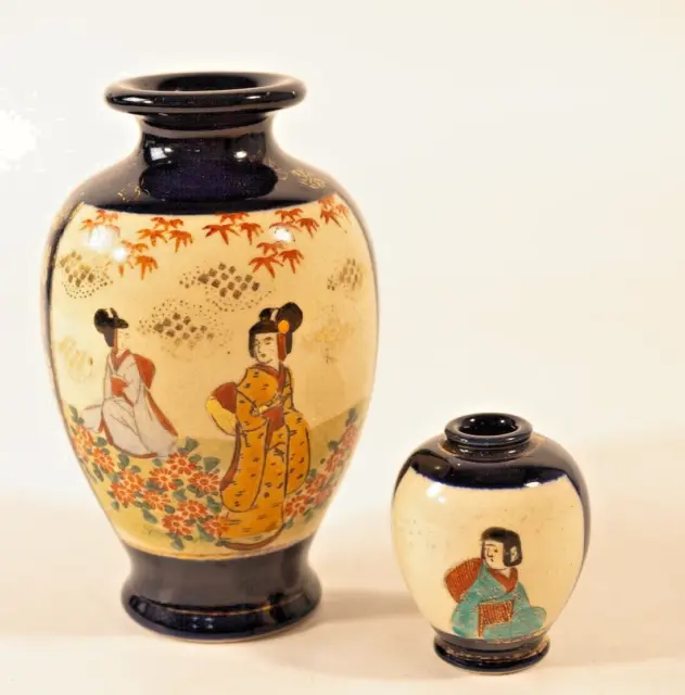 Vintage Japanese Ceramic Hand Painted Vase Ornaments - Ladies in Garden,Iris.