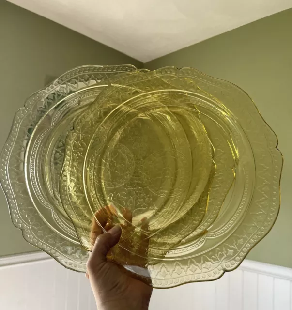 Set Of 3 1930’s Vintage 11 inch Yellow Depression Glass Dinner Plates