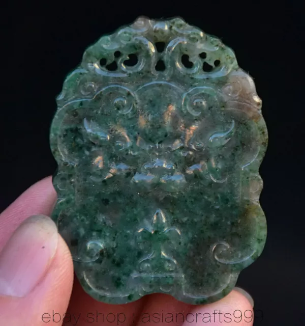 2"  chinesisches Dushan Green Jade Fengshui Beast Face Yu Bi Anhänger Amulett