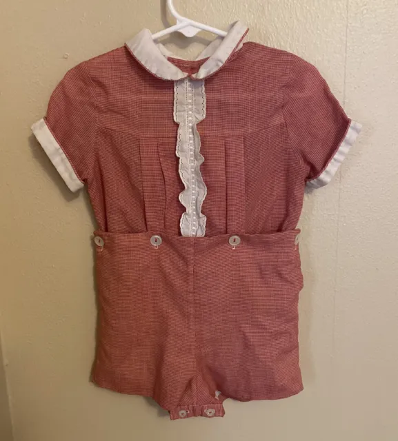 Vintage Ance K Custom Made Size 2 Red White Romper Toddler Beautiful