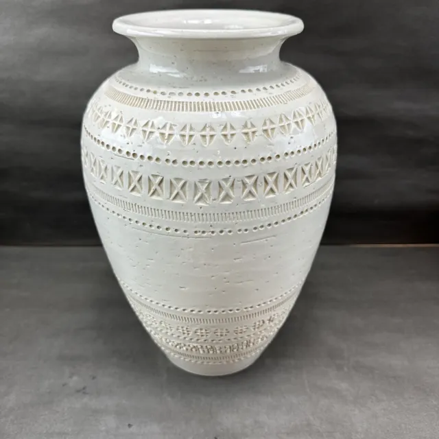 Beautiful Large Italian Aldo Londi Bitossi Pottery White Vase Pier One 12” Tall