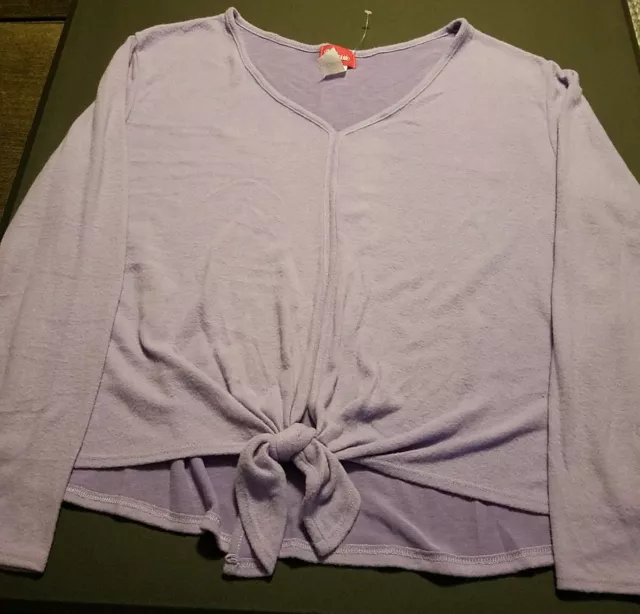 The Classic Womens Blouse Plus Size 2X Purple V Neck Long Sleeve Tie Hem Stretch