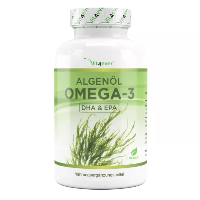 Algenöl Omega 3 90 Kapseln Vegan + Hochdosiert - 450 mg DHA & 225 mg EPA am Tag
