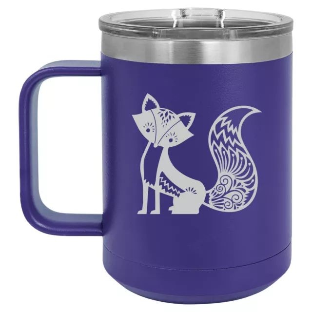 15oz Tumbler Coffee Mug Handle & Lid Travel Cup Vacuum Insulated Fancy Fox