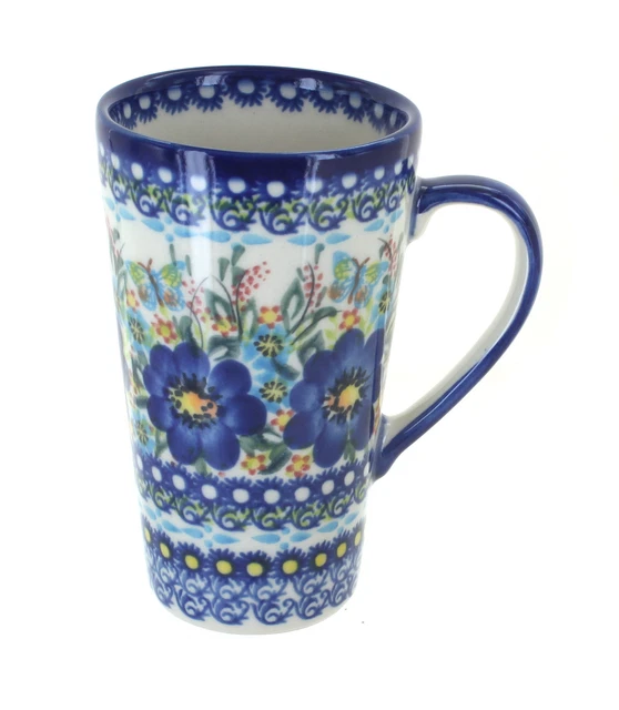 Blue Rose Polish Pottery Garden of Blue Large Coffee Mug