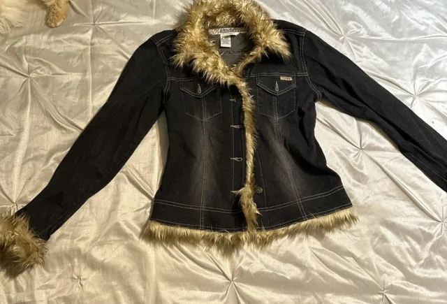 Y2K Billabong Original Denim Jean Jacket Womens Small Faux Fur Lined