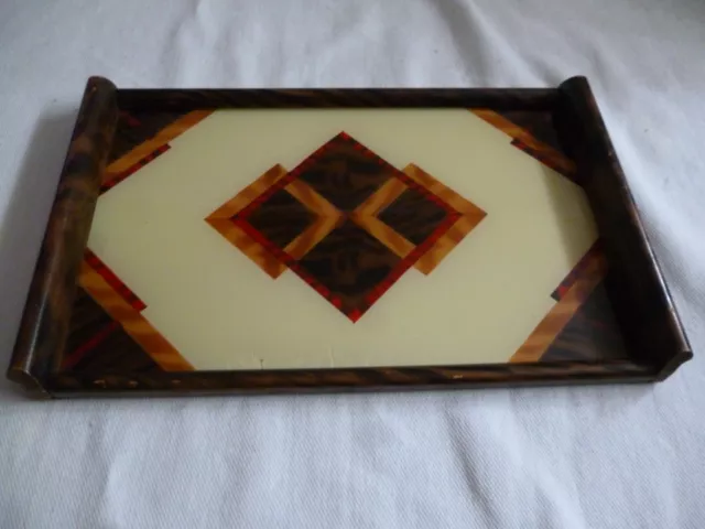 Art Deco Tablett Holz Schildpattoptik Hinterglas grafisches Dekor