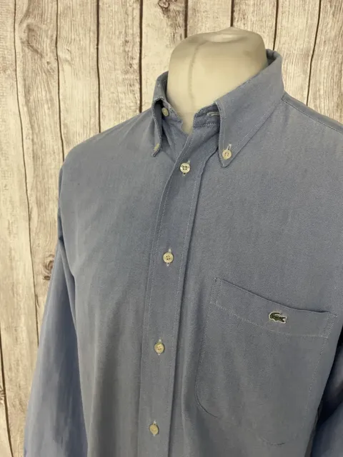 LACOSTE Men's Blue Long Sleeved Casual Shirt Size 42 Cotton 46” Chest Vintage
