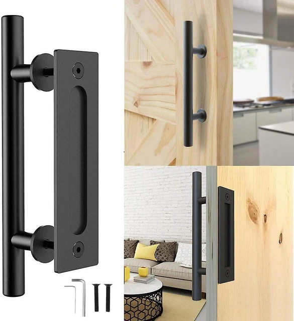 12"Sliding Barn Door Pull Flush Handle Gate Hardware Set Iron Matte Black Retro~