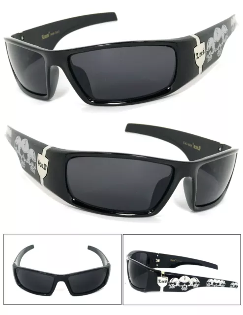 Locs Herren Cholo SPORTS Biker Schwarz Sonnenbrille - Glänzend Schwarz C55