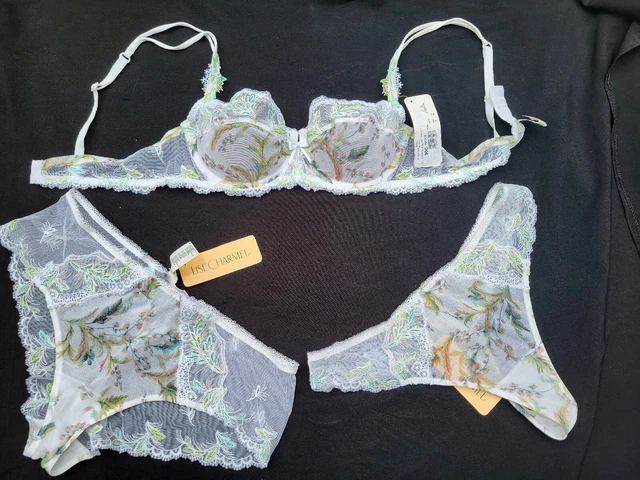 Ensemble Lingerie LISE CHARMEL 85C + String 3 - Gris Dentelle, Neuf Avec étiquettes