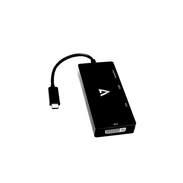 V7 Adapter USB-C (m) auf DisplayPort (f), HDMI (f), VGA (f), DVI (f), Schwarz