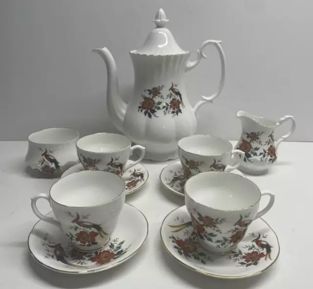 Springfield Bone China Coffee Pot with 4 cups, saucers and Sugar Bowl, Creamer