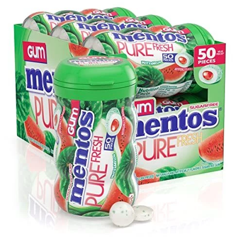 Pure Fresh SugarFree Chewing Gum with Xylitol , Candy Bulk, Watermelon, 50pc
