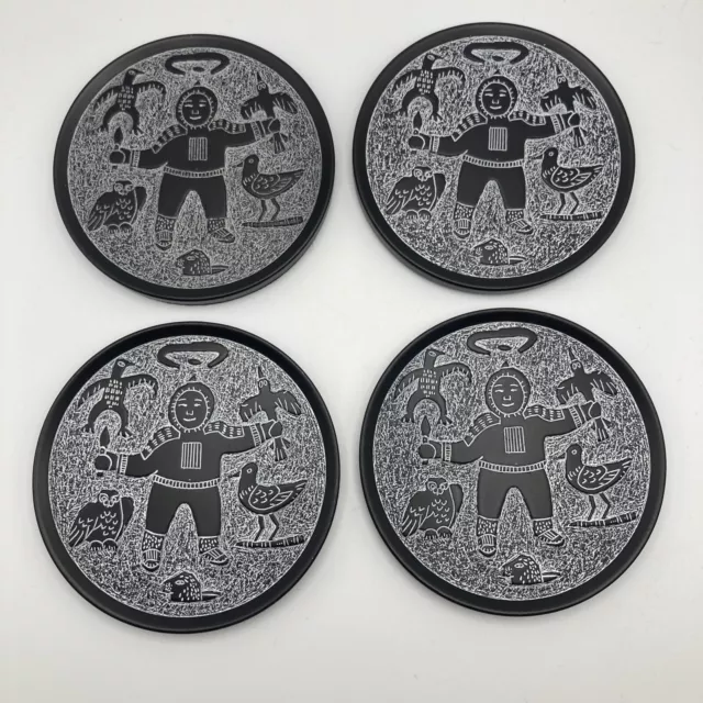 4 BLACK AND White Inuit Hunter Design Coasters $15.00 - PicClick