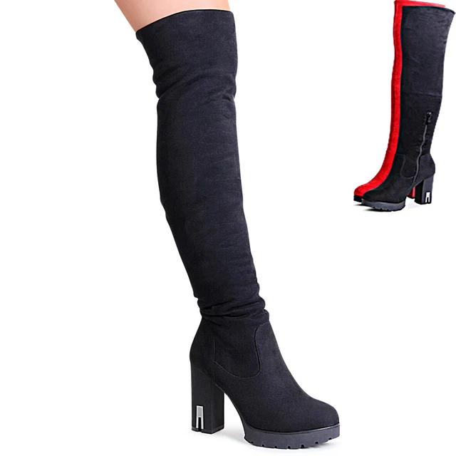 Chaussures Femme Plateforme Cuissardes Velours Retroussable Stretch Bottes Block