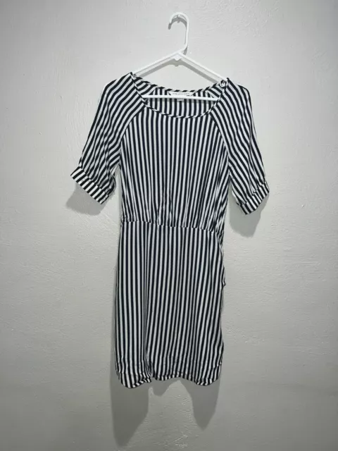 Diane Von Furstenberg Silk Blue White Stripe Dress Women Size 4