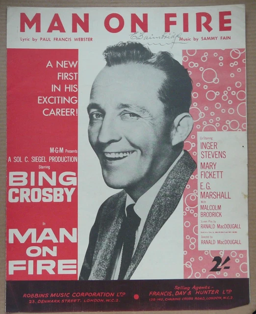 Vintage Sheet Music Man On Fire Bing Crosby 1957 Piano Paul Francis