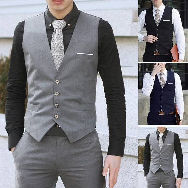 Gilet Uomo Giubbotto Panciotto Slim Fit Nero Blu Smanicato Formale M-3XL