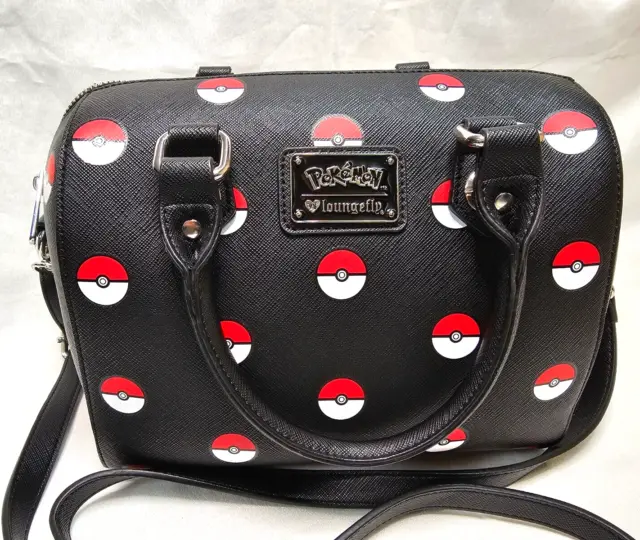 Loungefly Pokemon Pokeball AOP Purse Drop Strap Black red white- 9*8*6"